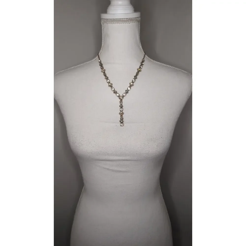 J Crew Crystal Statement Necklace Rhinestone Drop Pendant Gold